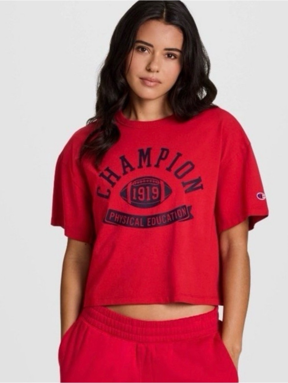 Champion Red Cropped Graphic Tee